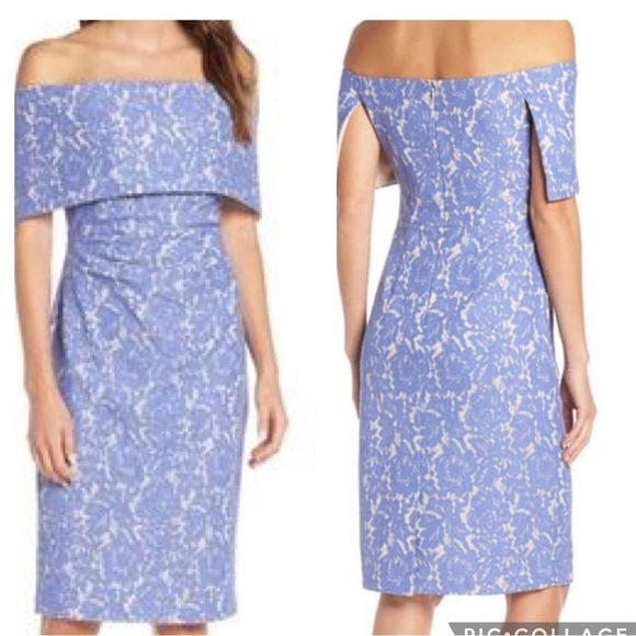 Vince Camuto Dress Off Shoulder Lace Periwinkle Blue Size 6 Pencil Skirt - Picture 2 of 16